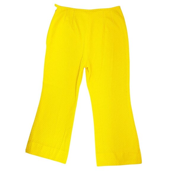 Handmade Pants - Vintage Handmade Yellow Polyester Texture Wide-Leg Crop Pant Side Zipper Size 29